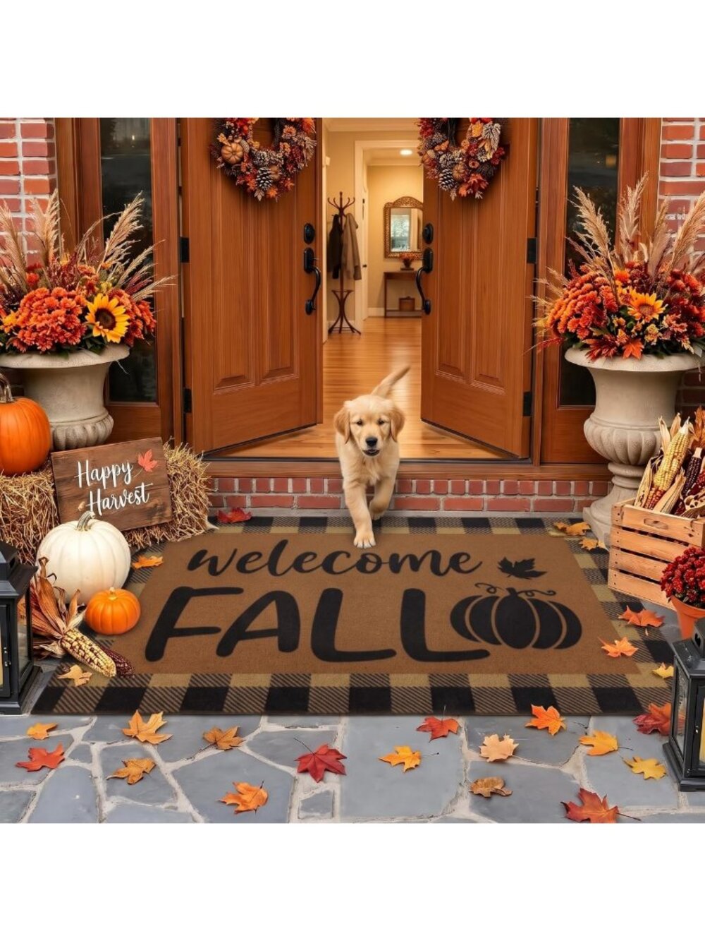 Autumn Pumpkin Low Pile Door Mat - Cozy Fall Decor 32"x47" for Entryway